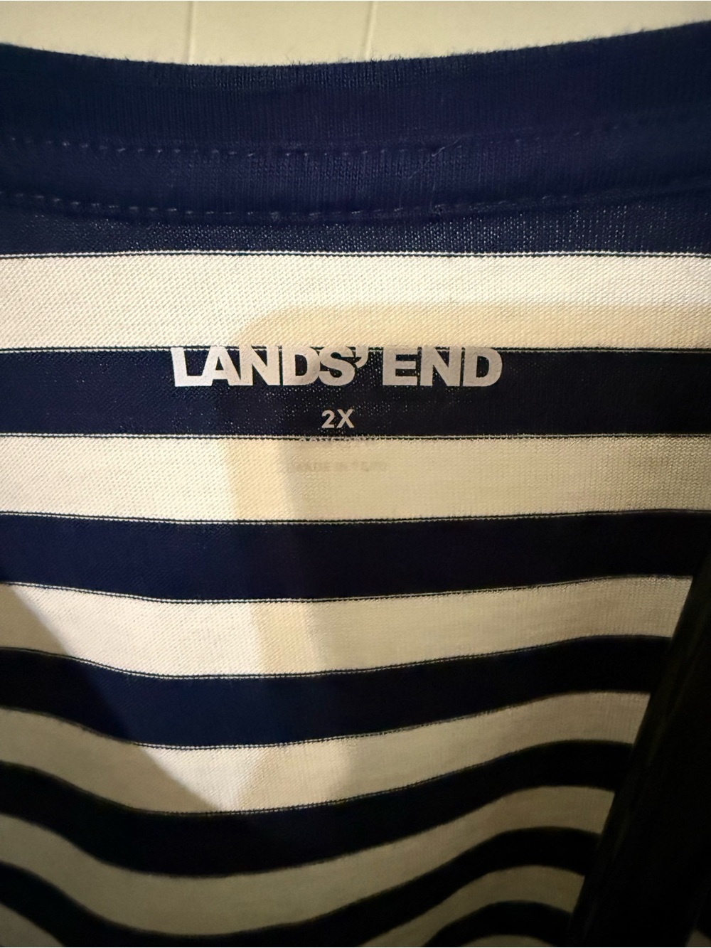 Lands' End Navy and White Striped V-Neck Short Sleeve Tee 100% cotton - Picture 2 of 3